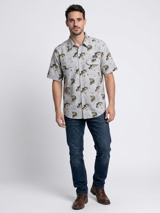 Realtree Fishing Other - Realtree Fishing Men's Gray Fish Print Button-Up Shirt Size L